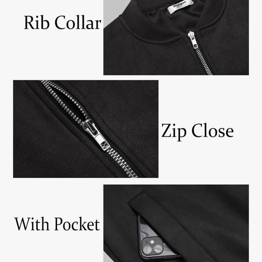 Classic Black Bomber Jacket for Women - Picture 7 of 7